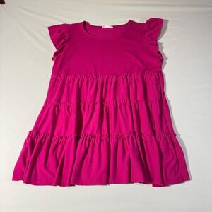 Zenana Magenta Pink Tiered Babydoll Top Ruffle Cap Sleeve XL RT-8358D4